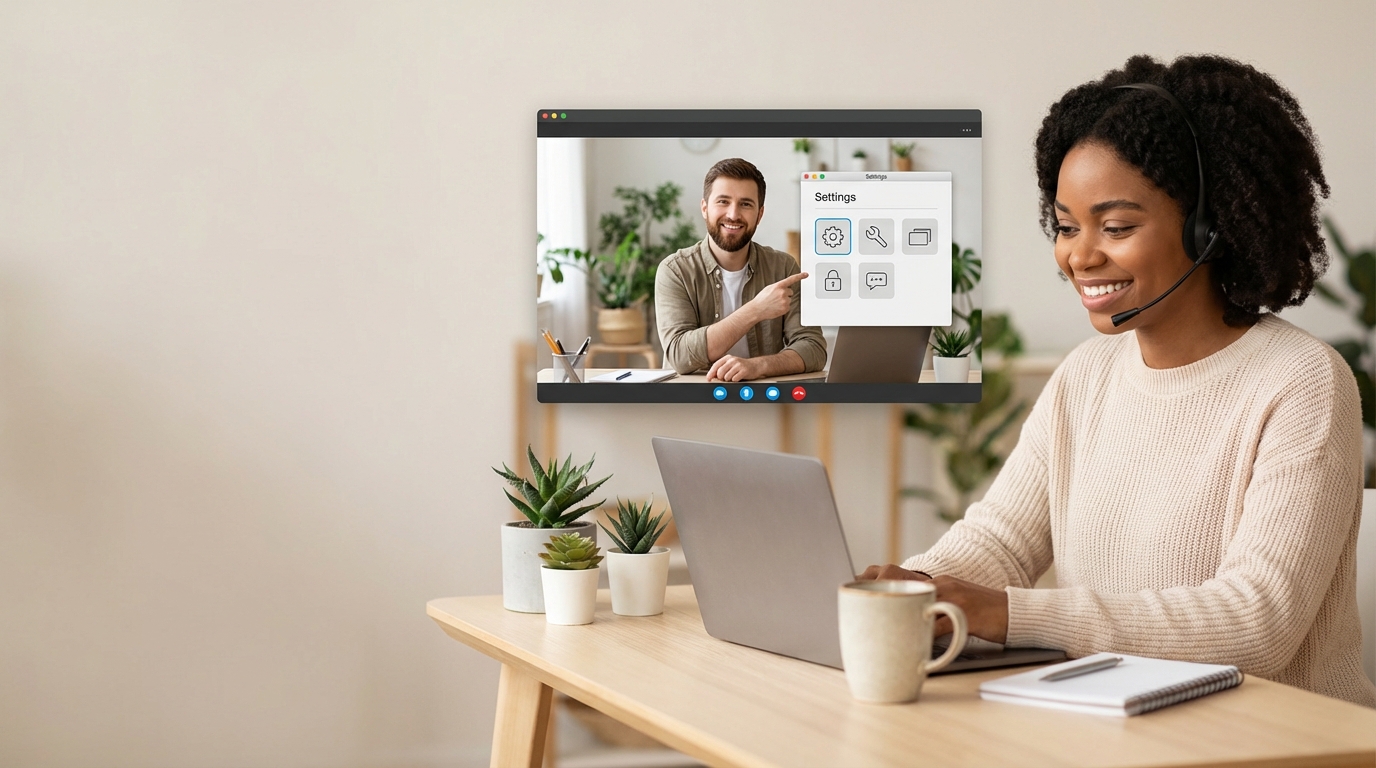 IT professional providing remote help desk support via video call